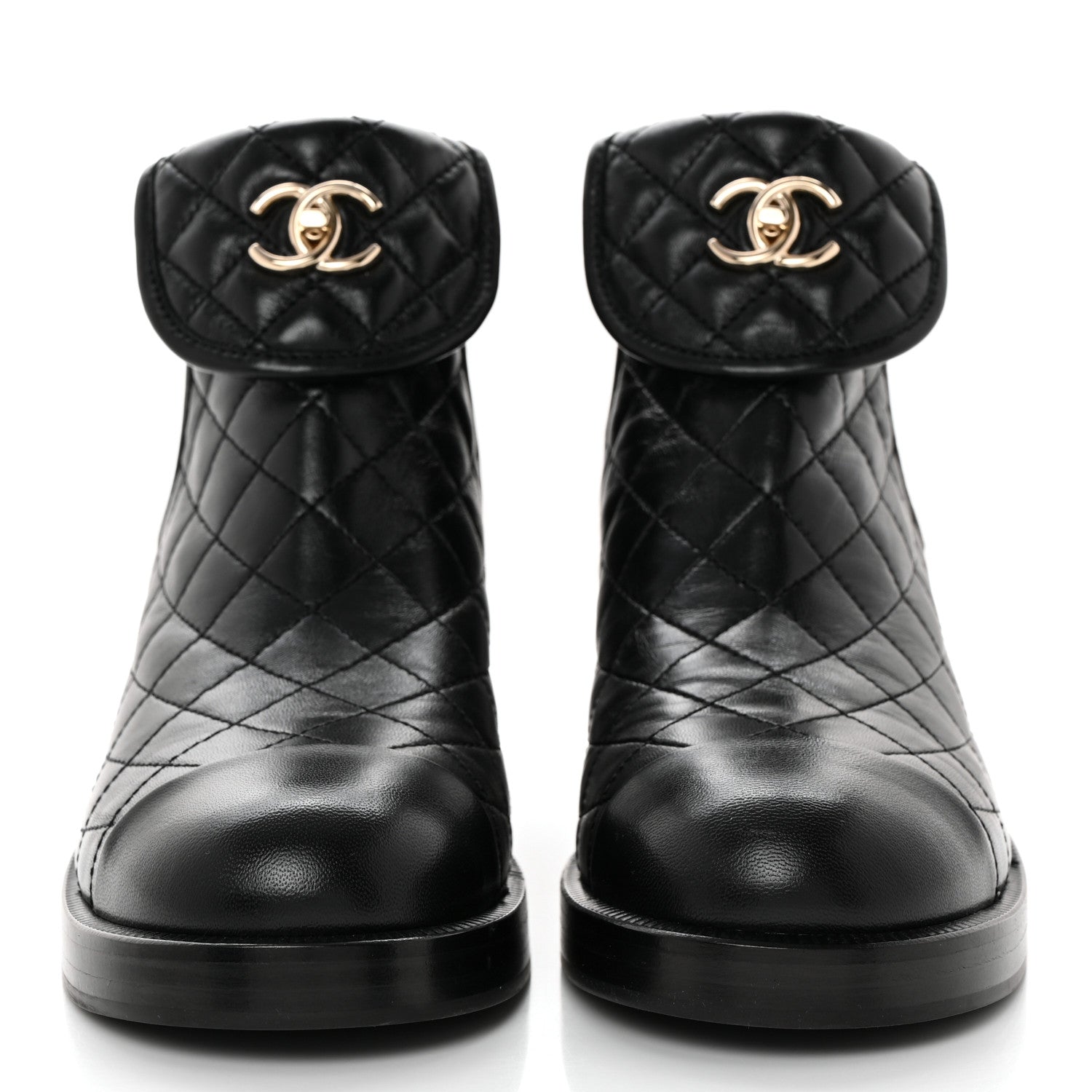 Chanel Lambskin Quilted Cap Toe CC Turnlock Booties 40 Black 2 of 9