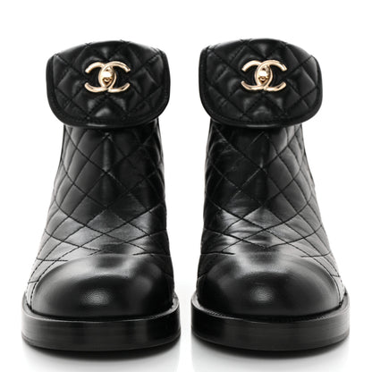 Chanel Lambskin Quilted Cap Toe CC Turnlock Booties 40 Black 2 of 9