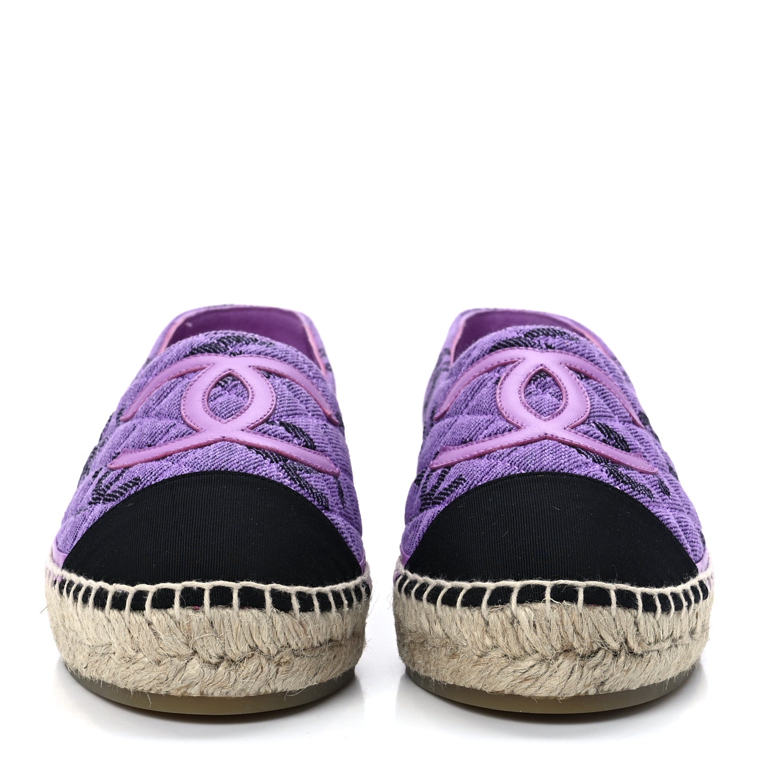 Chanel Cotton Jacquard Grosgrain CC Print Espadrilles 38 Purple Black 2 of 10