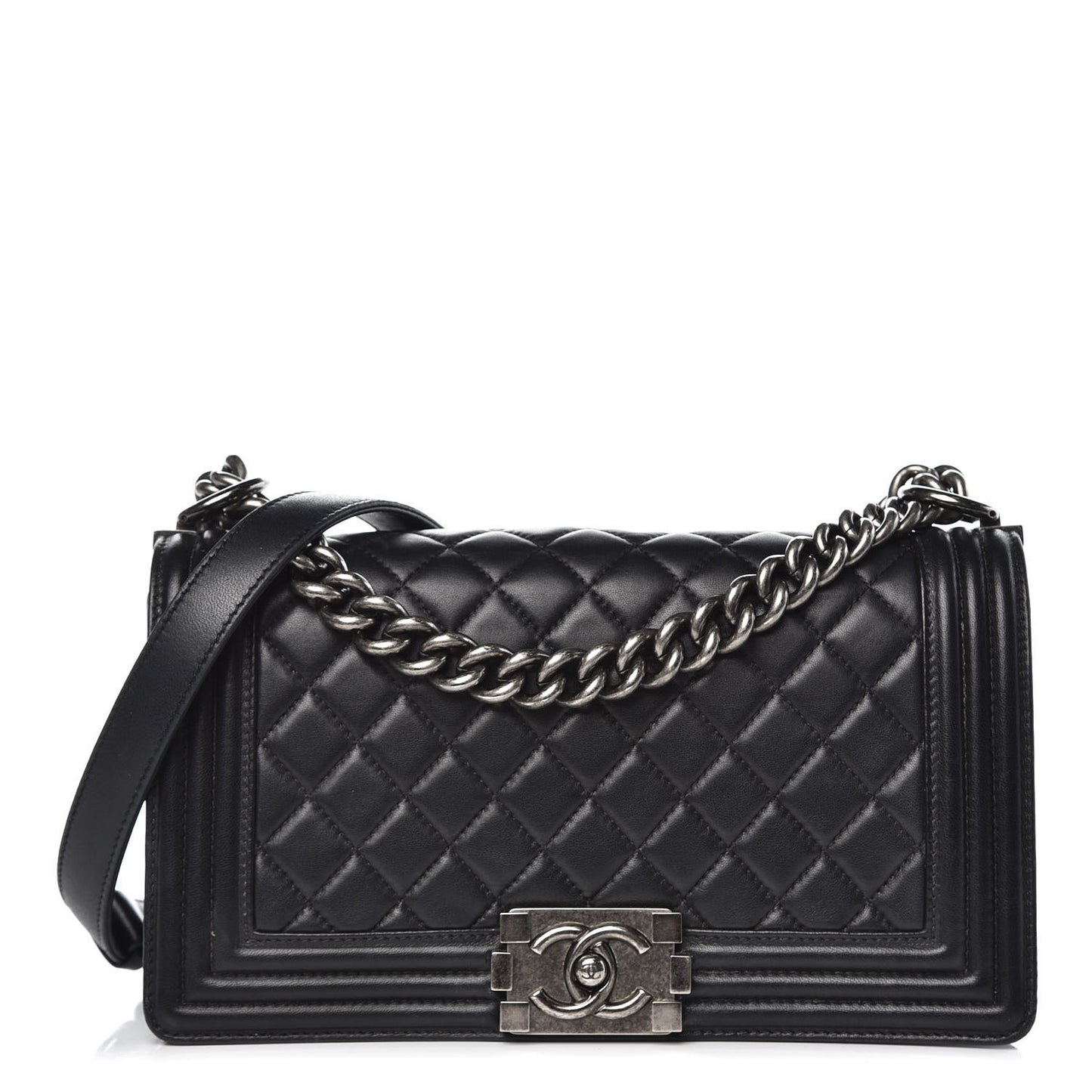 Lambskin Quilted Medium Boy Flap Black