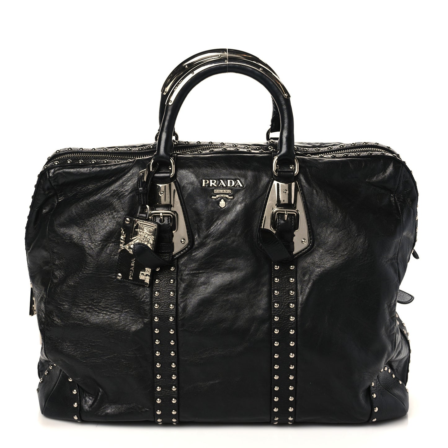 Soft Calf Studded Large Trunk Bag Black