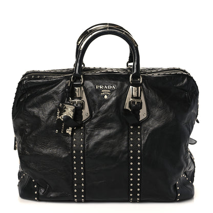 Prada Soft Calf Studded Large Trunk Bag Black 1 of 9