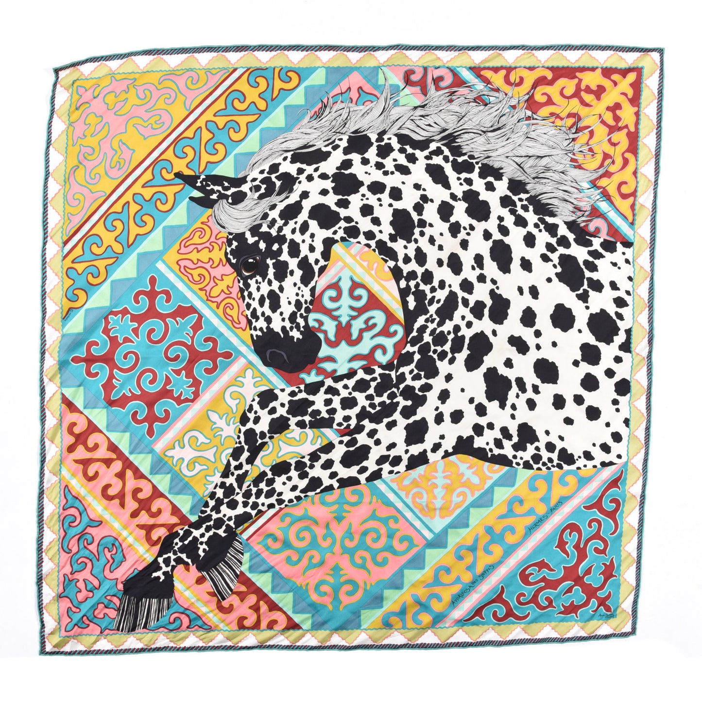 Silk Appaloosa Des Steppes Scarf 90 Creme Black Vert