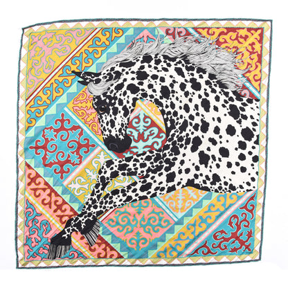 Hermes Silk Appaloosa Des Steppes Scarf 90 Creme Black Vert 1 of 5