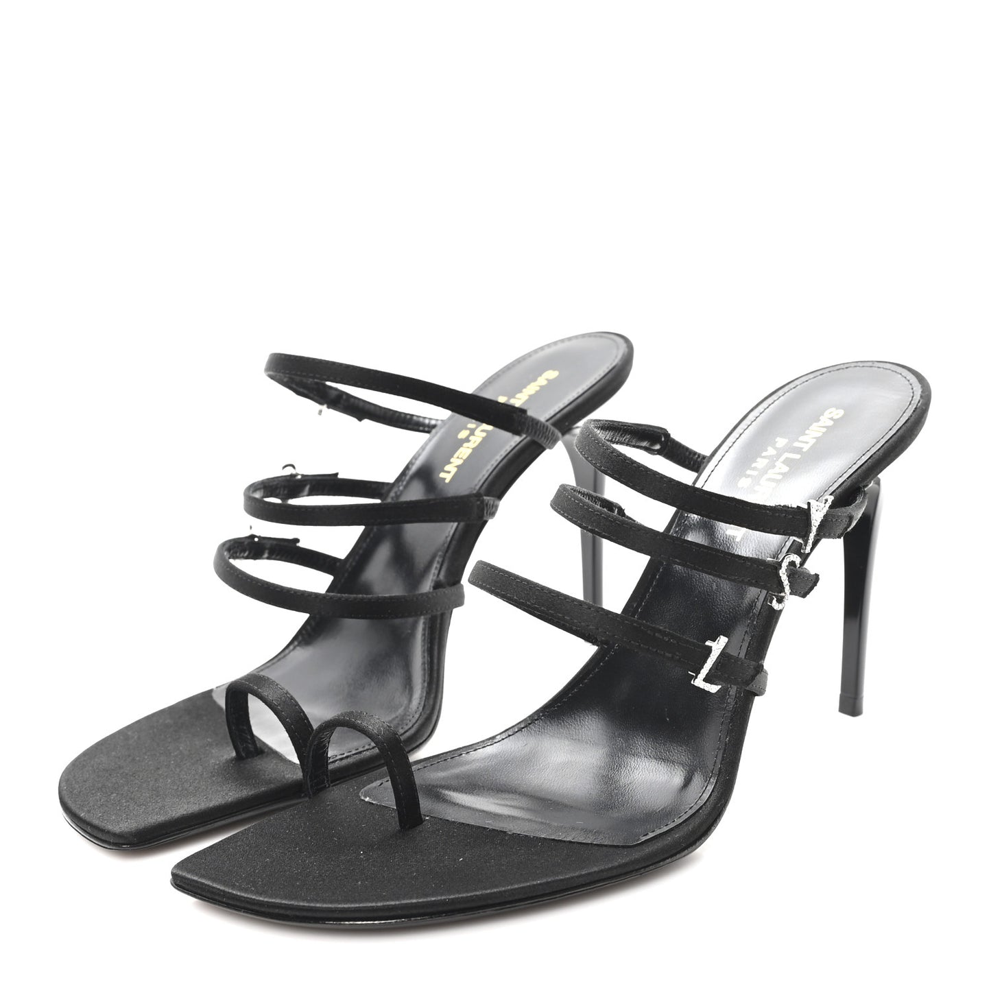 Crepe Satin Crystal Logo Jerry 110 Ankle Strap Sandals 38.5 Black