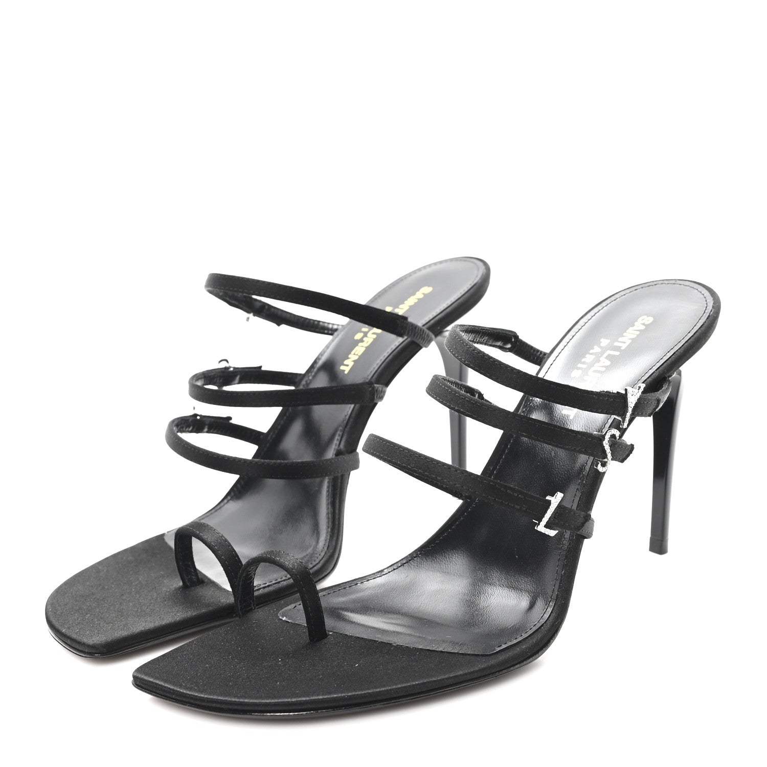 Saint Laurent Crepe Satin Crystal Logo Jerry 110 Ankle Strap Sandals 38.5 Black 4 of 8