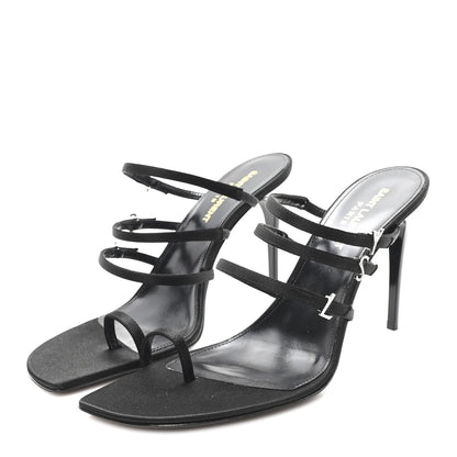 Saint Laurent Crepe Satin Crystal Logo Jerry 110 Ankle Strap Sandals 38.5 Black 4 of 8