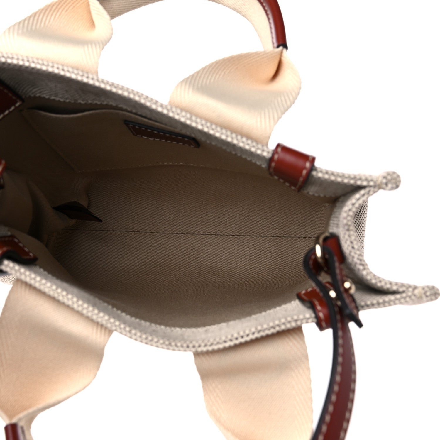 Chloe Cotton Calfskin Small Woody Ribbon Tote With Strap White Brown 4 of 8