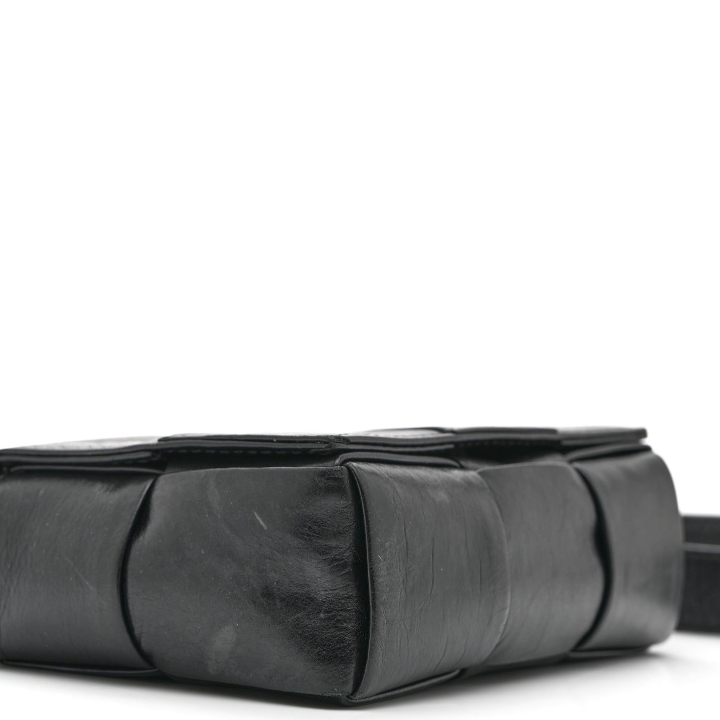 Crinkled Lambskin Maxi Intrecciato Extra Mini Cassette Crossbody Bag Black