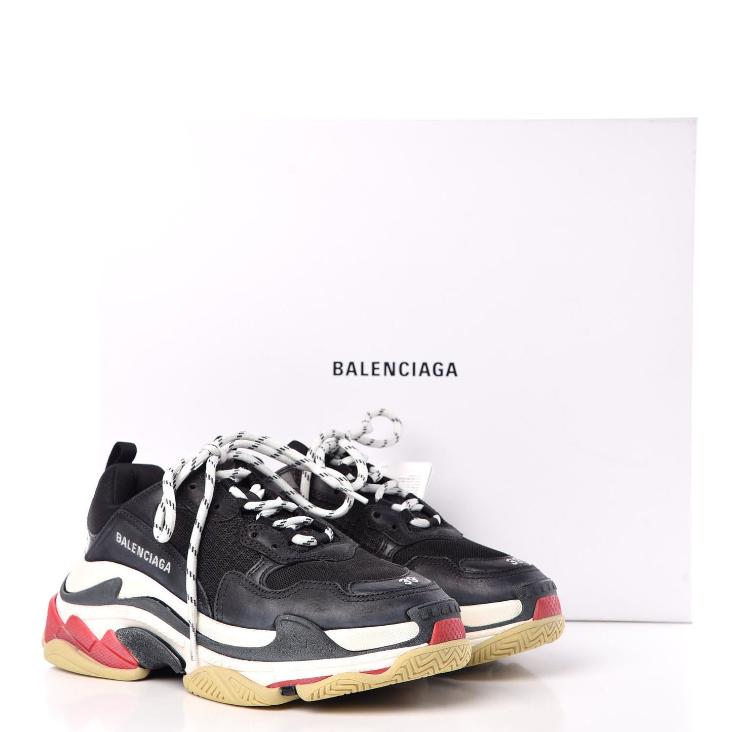 Fabric Mesh Washed Effect Womens Triple S Sneakers 39 Black Red