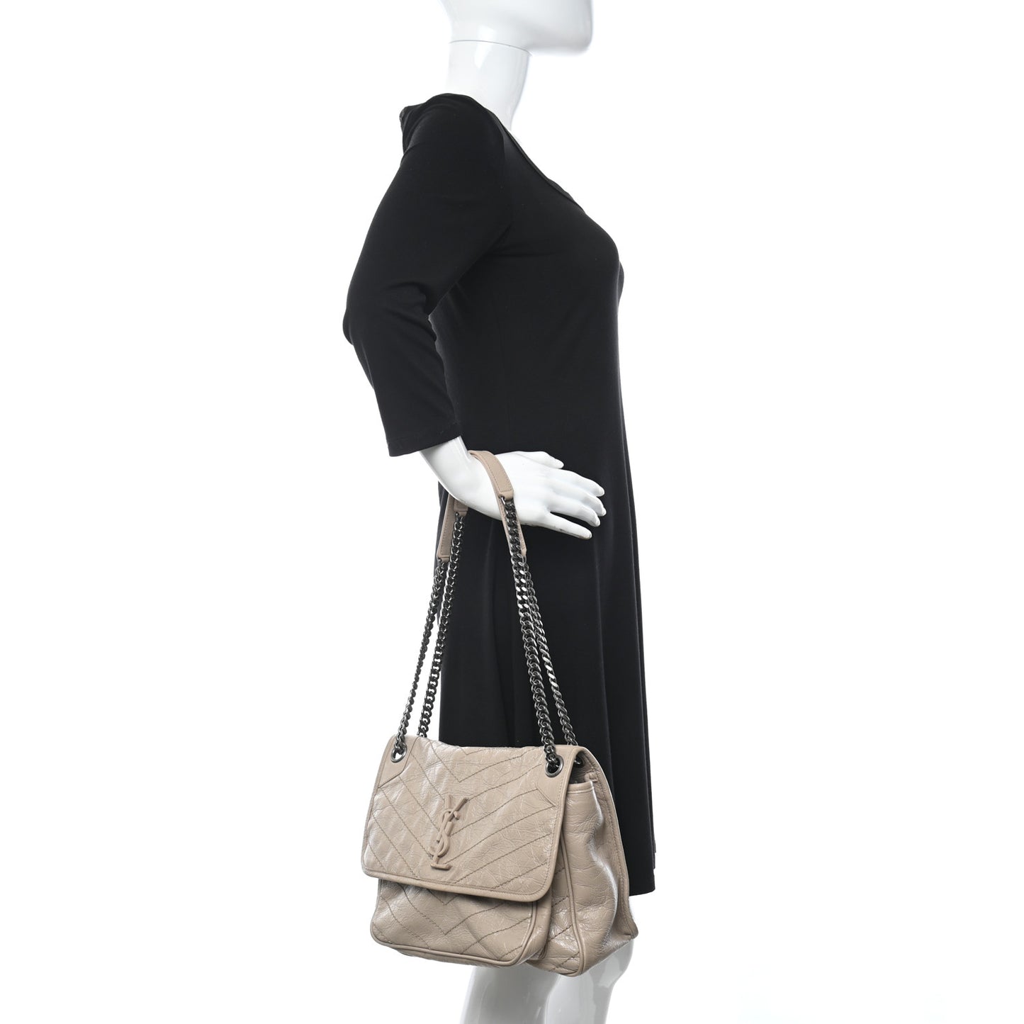 Crinkled Calfskin Matelasse Monogram Medium Niki Chain Satchel Light Natural