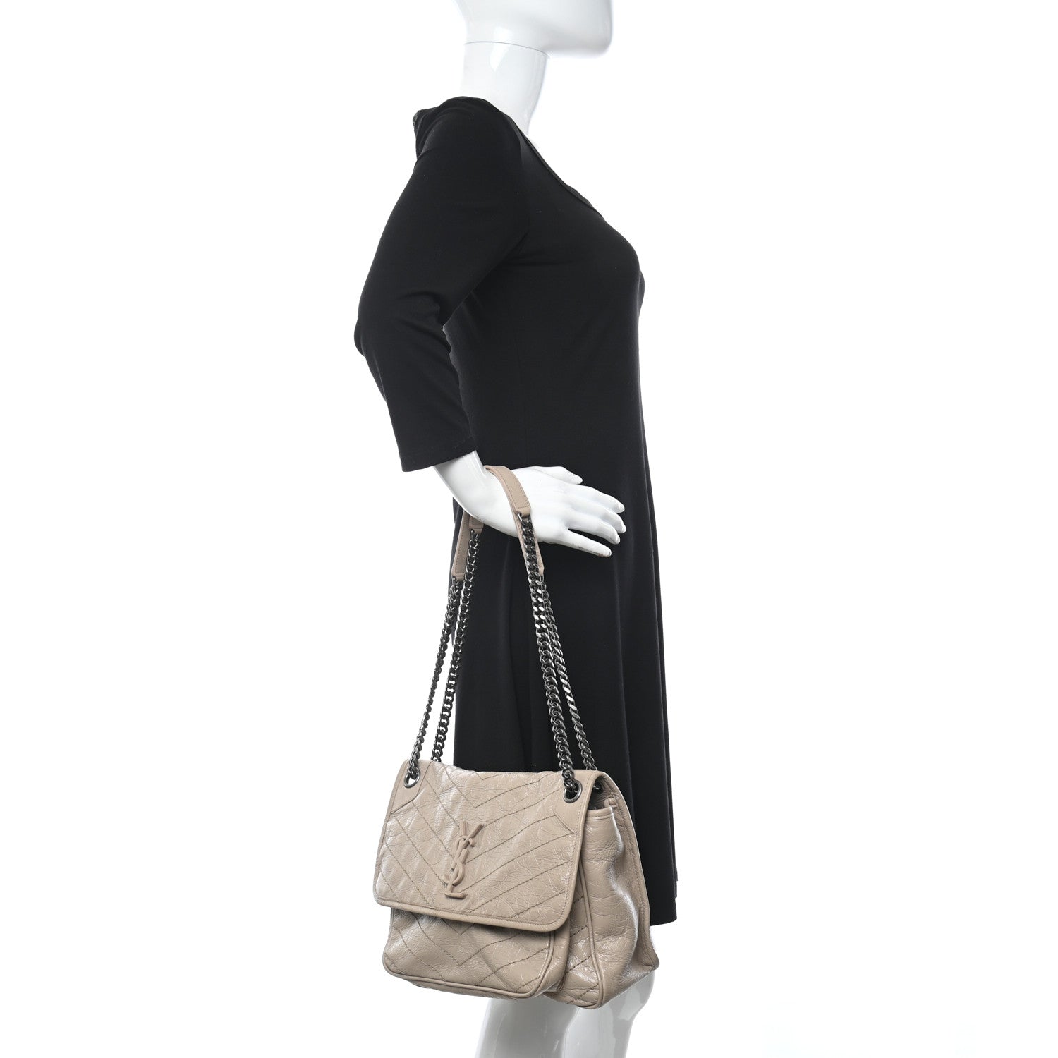 Saint Laurent Crinkled Calfskin Matelasse Monogram Medium Niki Chain Satchel Light Natural 2 of 12
