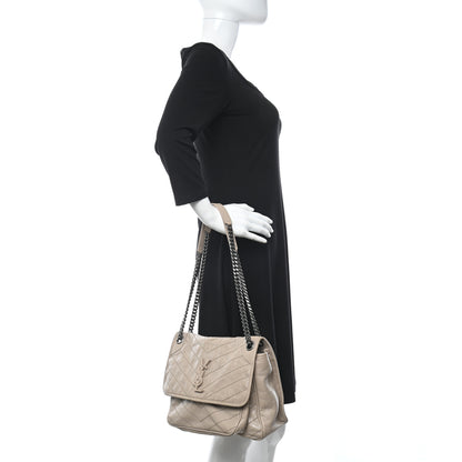 Saint Laurent Crinkled Calfskin Matelasse Monogram Medium Niki Chain Satchel Light Natural 2 of 12
