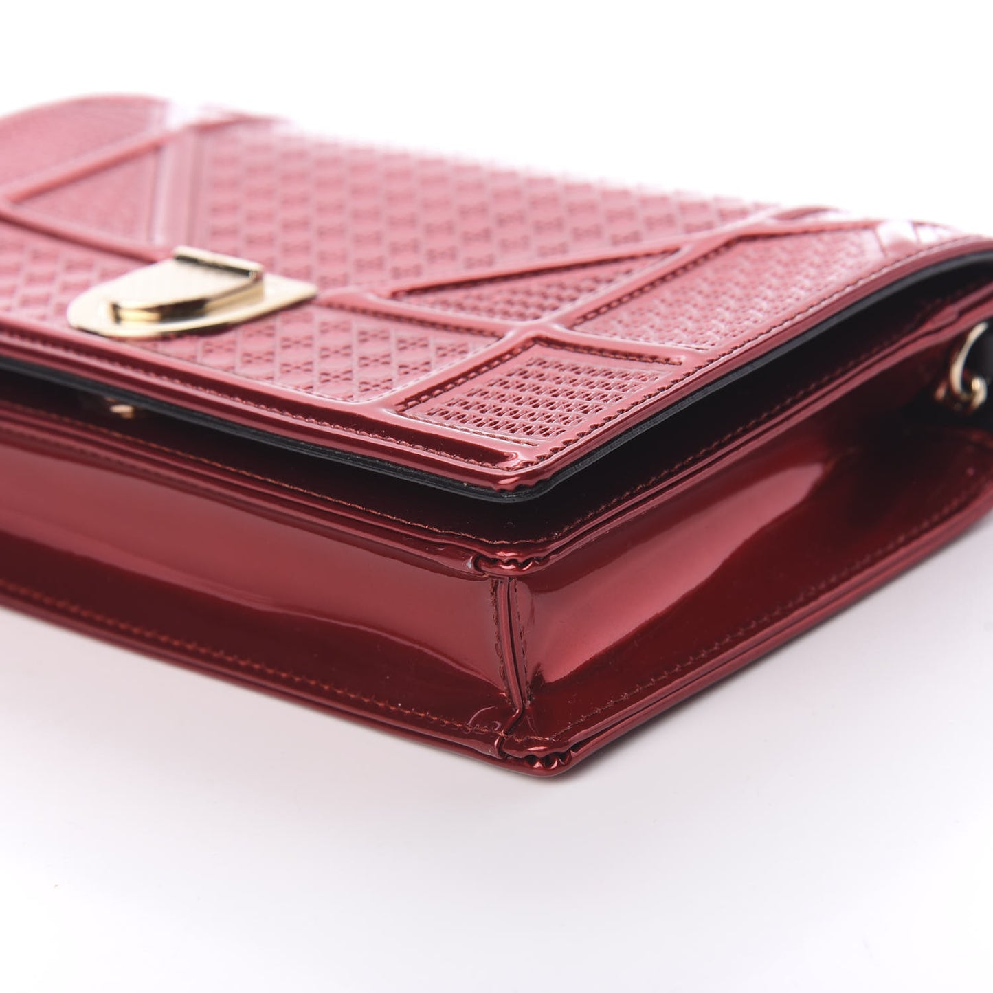 Metallic Patent Micro-Cannage Diorama Wallet on Chain Pouch Red
