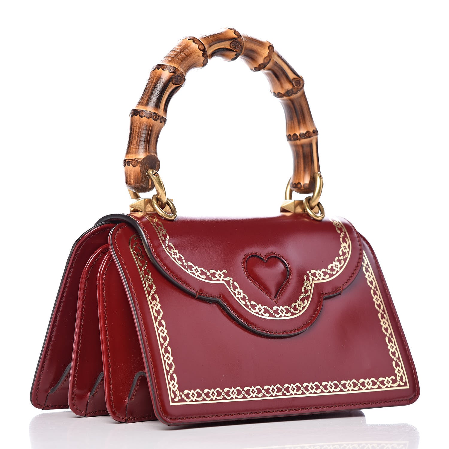 Gucci Calfskin Lisse Cornice Crystal Mini Thiara Top Handle Bag Cerise Red Gold Multicolor 3 of 16