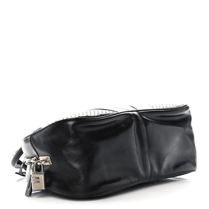 Prada Vitello Drive Perforated Bowling Bag Black 4 of 13