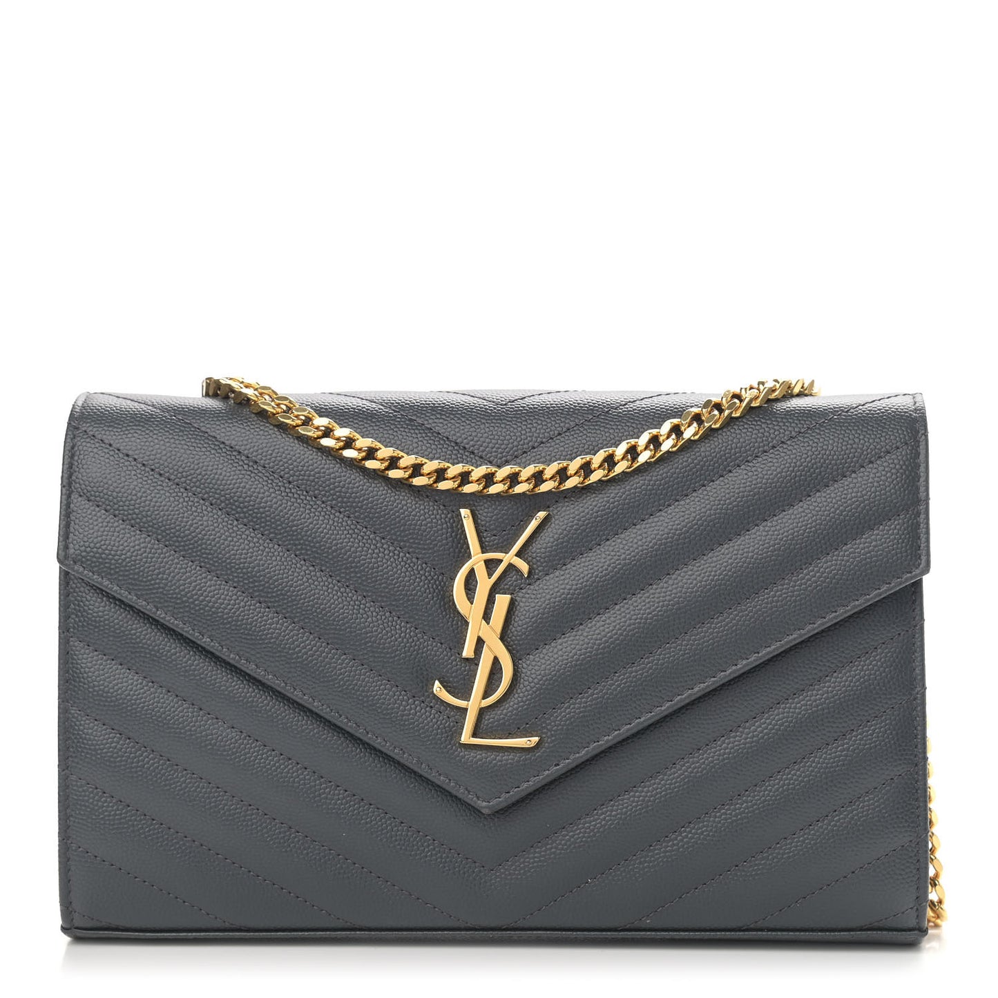 Grain De Poudre Matelasse Chevron Monogram Chain Wallet Dark Smog