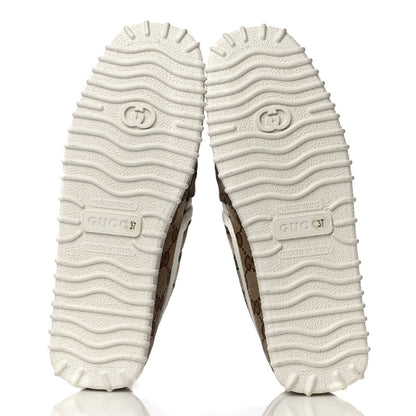 Gucci GG Monogram Horsebit Web Womens Driver Loafers 37 Beige Ebony White 7 of 13