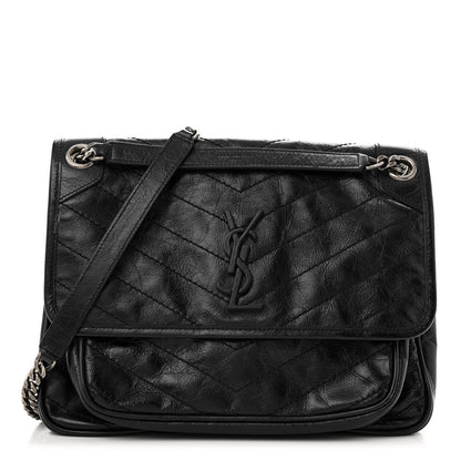 Saint Laurent Crinkled Calfskin Matelasse Monogram Medium Niki Chain Satchel Black 1 of 12