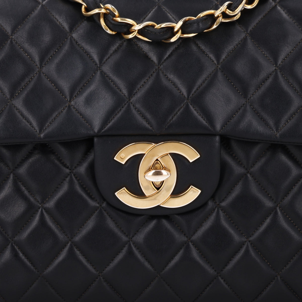 Lambskin Quilted XL Jumbo Single Flap Black