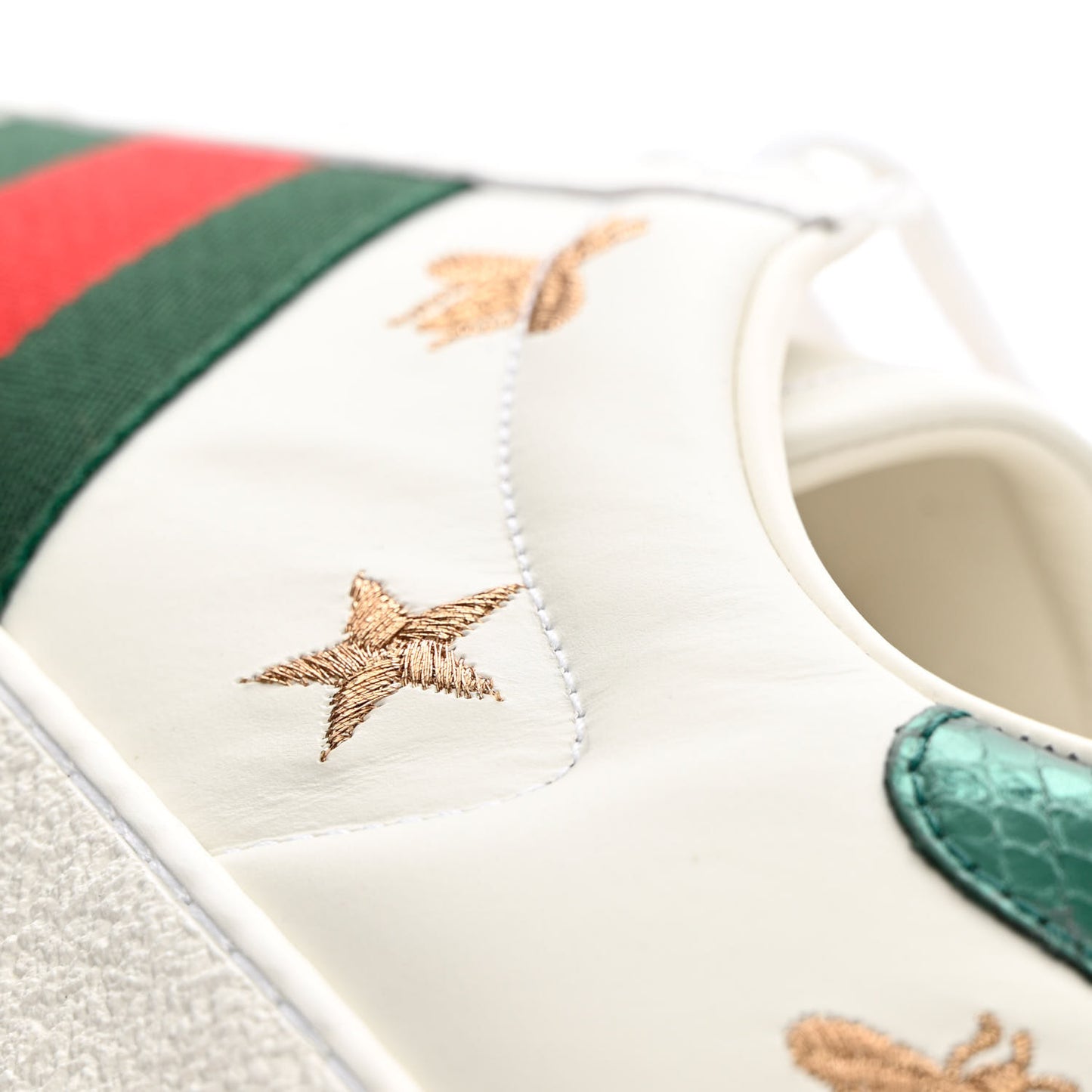 Calfskin Ayers Web Bee Star Embroidered Mens Ace Sneakers 10 White Green