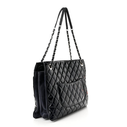 Chanel Patent Quilted Accordion Shopping Tote Navy 2 of 12