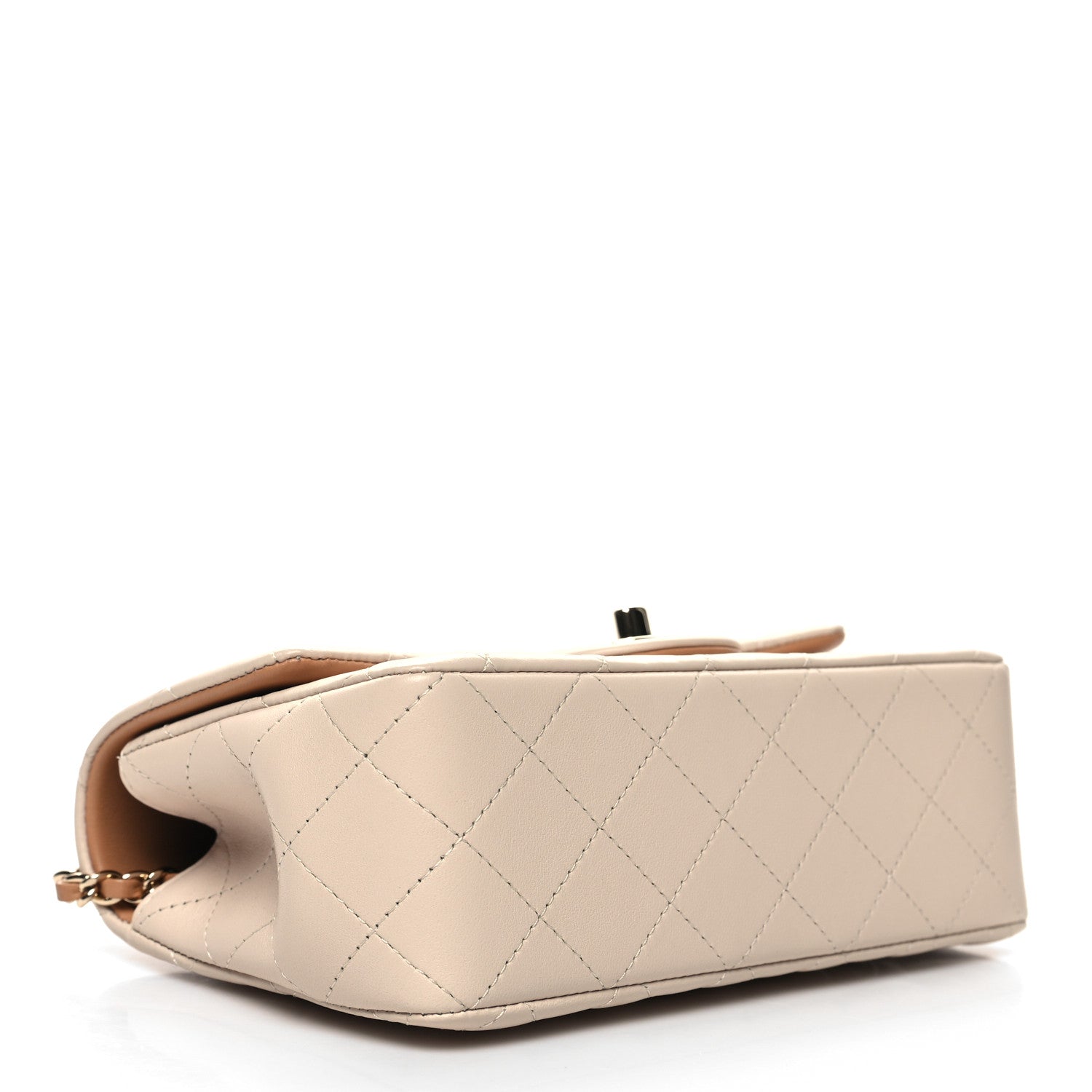 Chanel Lambskin Quilted Bi-Color Mini Top Handle Rectangular Flap Ecru Dark Beige 4 of 11