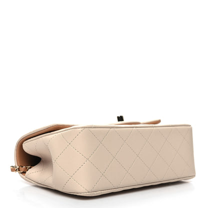 Chanel Lambskin Quilted Bi-Color Mini Top Handle Rectangular Flap Ecru Dark Beige 4 of 11