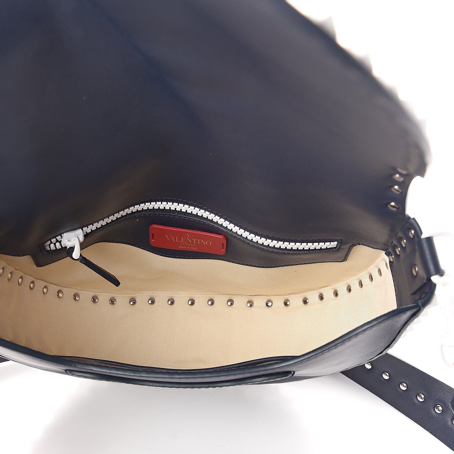 Valentino Garavani Vitello Colorblock Large Free Rockstud Halfmoon Saddle Bag Marine White 5 of 9