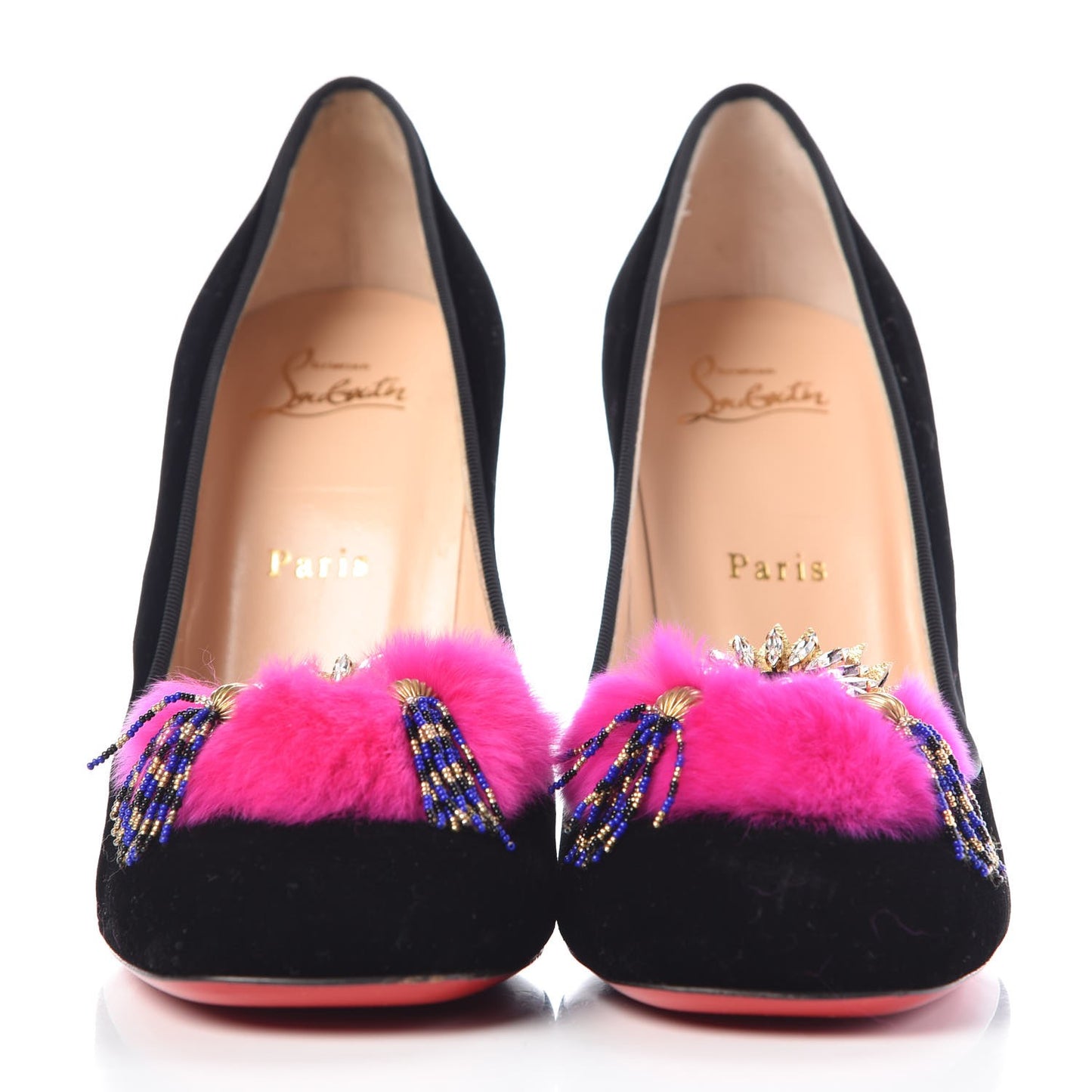 Velvet Fur Crystal Mayamoc 100 Pumps 39.5 Black