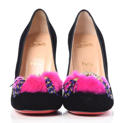 Christian Louboutin Velvet Fur Crystal Mayamoc 100 Pumps 39.5 Black 2 of 9