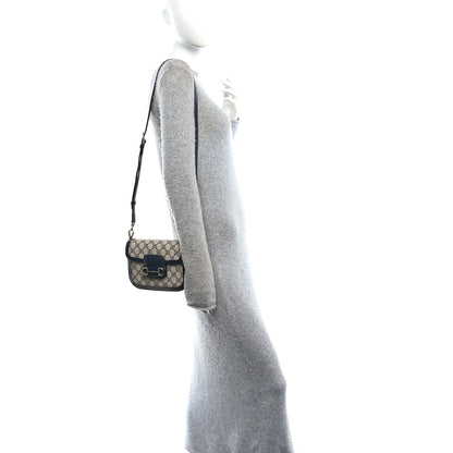 Gucci GG Supreme Monogram Textured Dollar Calfskin Web Mini Horsebit 1955 Shoulder Bag Beige Blue 2 of 10