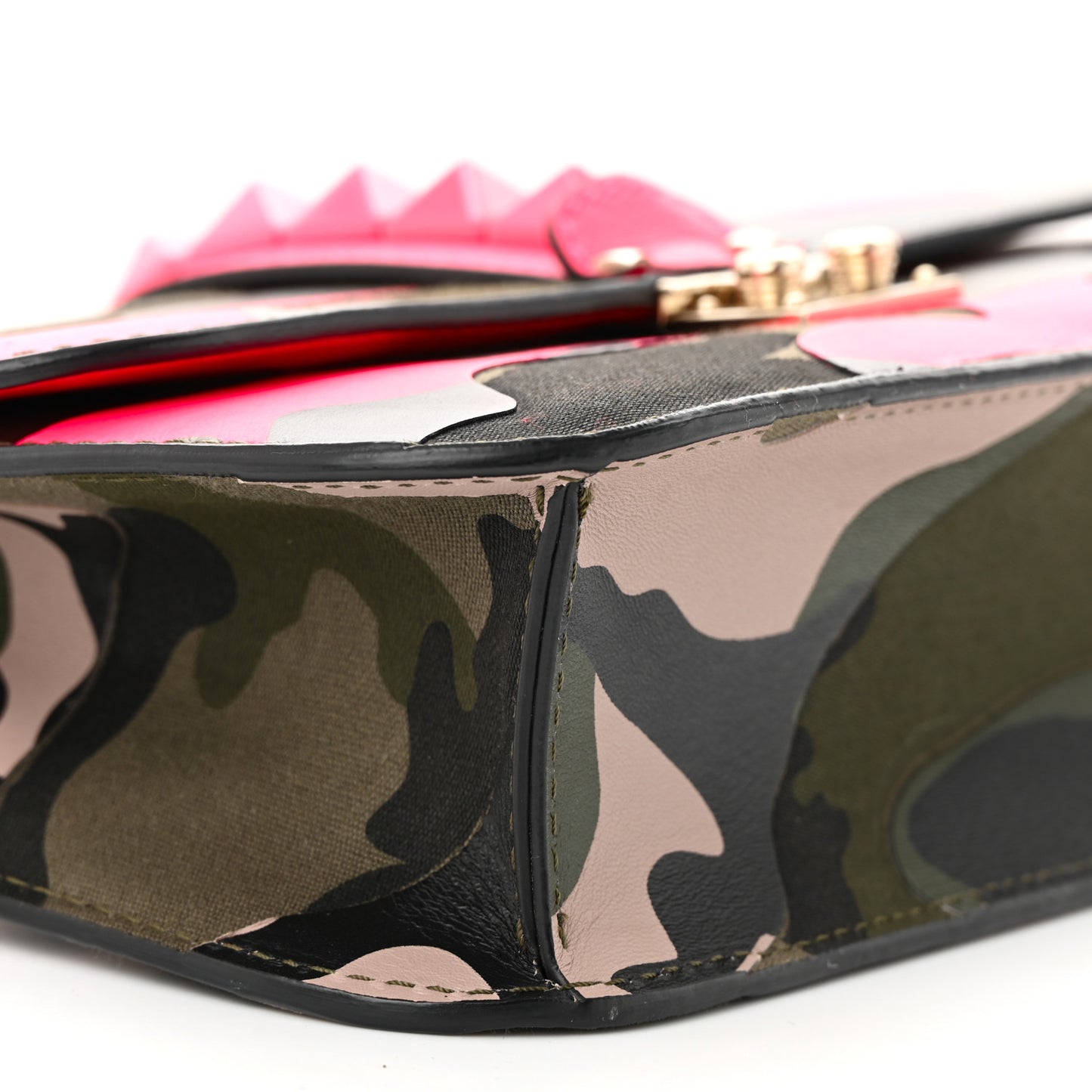 Nappa Canvas Camouflage Medium Glam Lock Rockstud Flap Fuxia Fluo