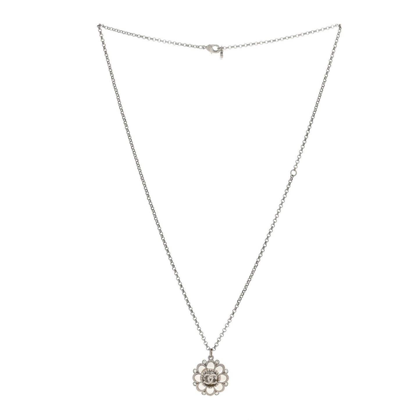 Crystal CC Flower Pendant Necklace Silver