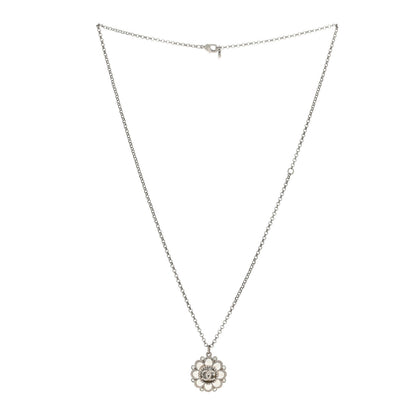 Chanel Crystal CC Flower Pendant Necklace Silver 2 of 3