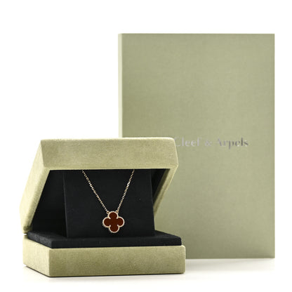 Van Cleef & Arpels 18K Yellow Gold Carnelian Vintage Alhambra Pendant Necklace 6 of 6