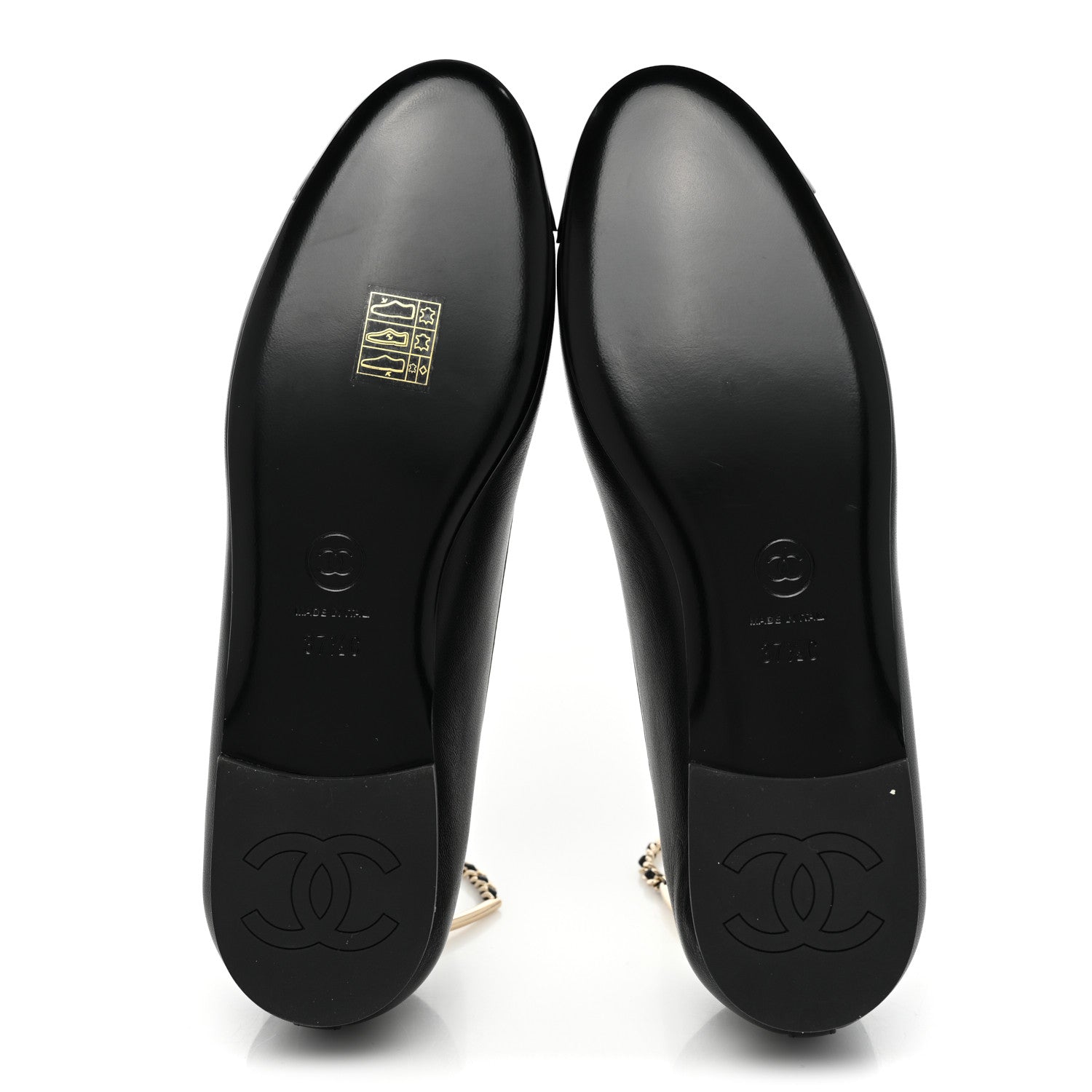 Chanel Lambskin Patent Calfskin Cap Toe Ankle Chain Ballerina Flats 37.5 Black 5 of 9