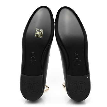 Chanel Lambskin Patent Calfskin Cap Toe Ankle Chain Ballerina Flats 37.5 Black 5 of 9