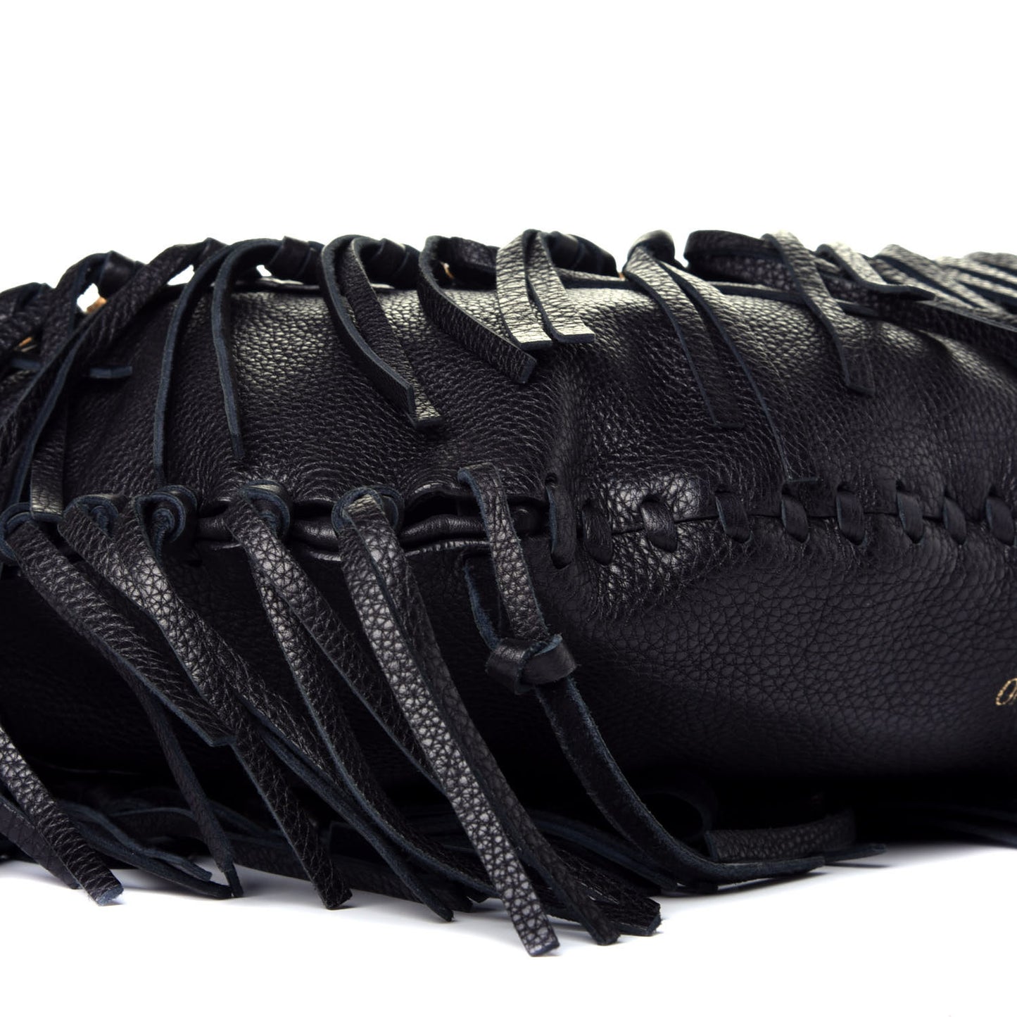 Grained Calfskin C-Rockee Fringe Hobo Black