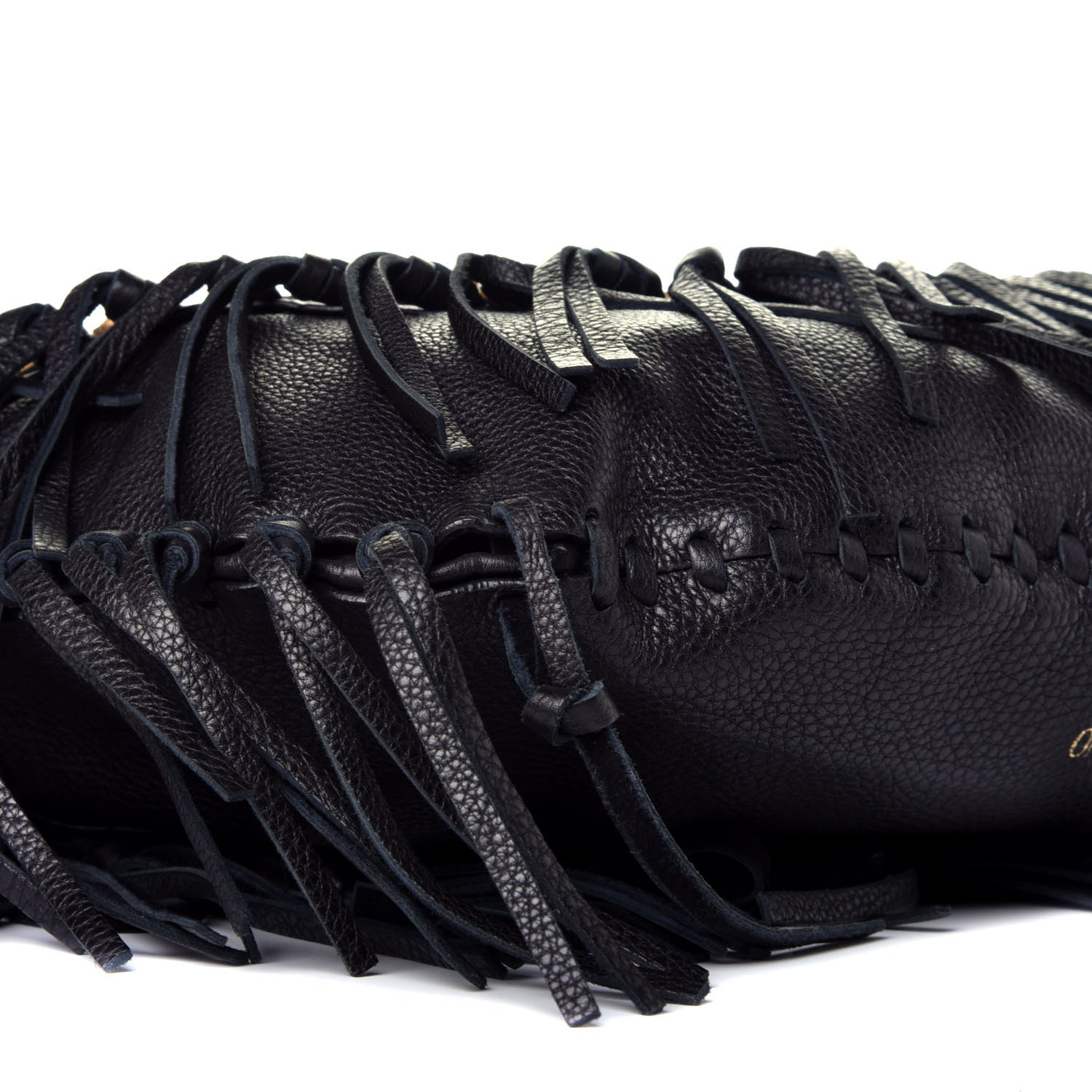 Valentino Garavani Grained Calfskin C-Rockee Fringe Hobo Black 7 of 8