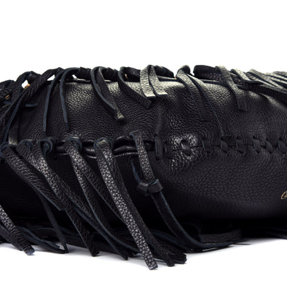 Valentino Garavani Grained Calfskin C-Rockee Fringe Hobo Black 7 of 8
