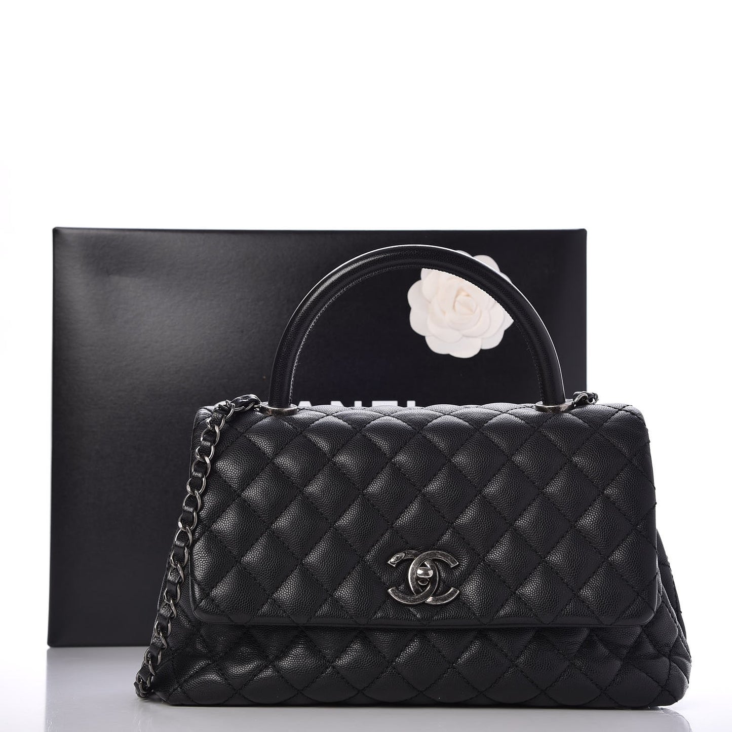 Caviar Quilted Small Coco Handle Flap Black