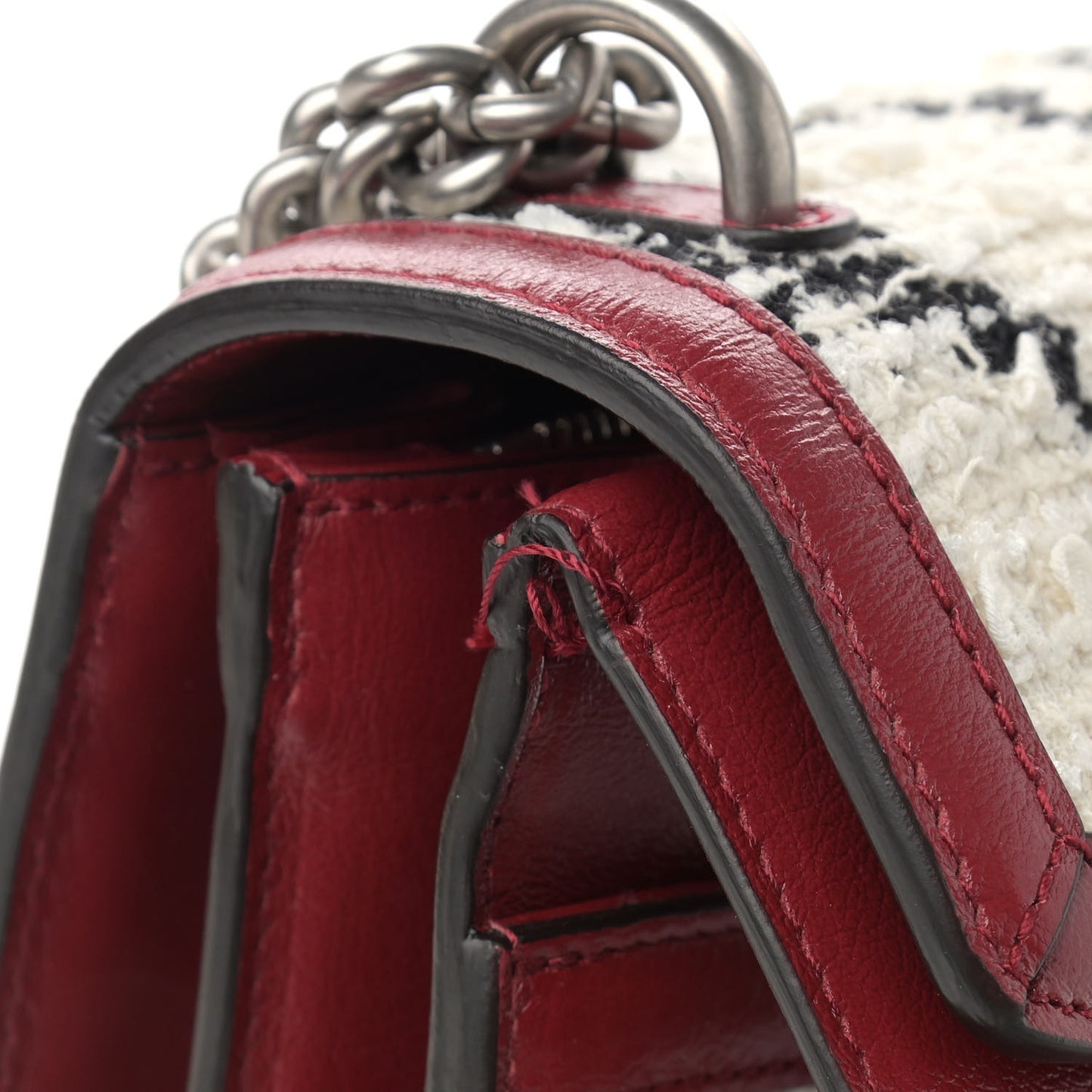 Tweed GG Monogram Small Dionysus Shoulder Bag White Black Romantic Cherry