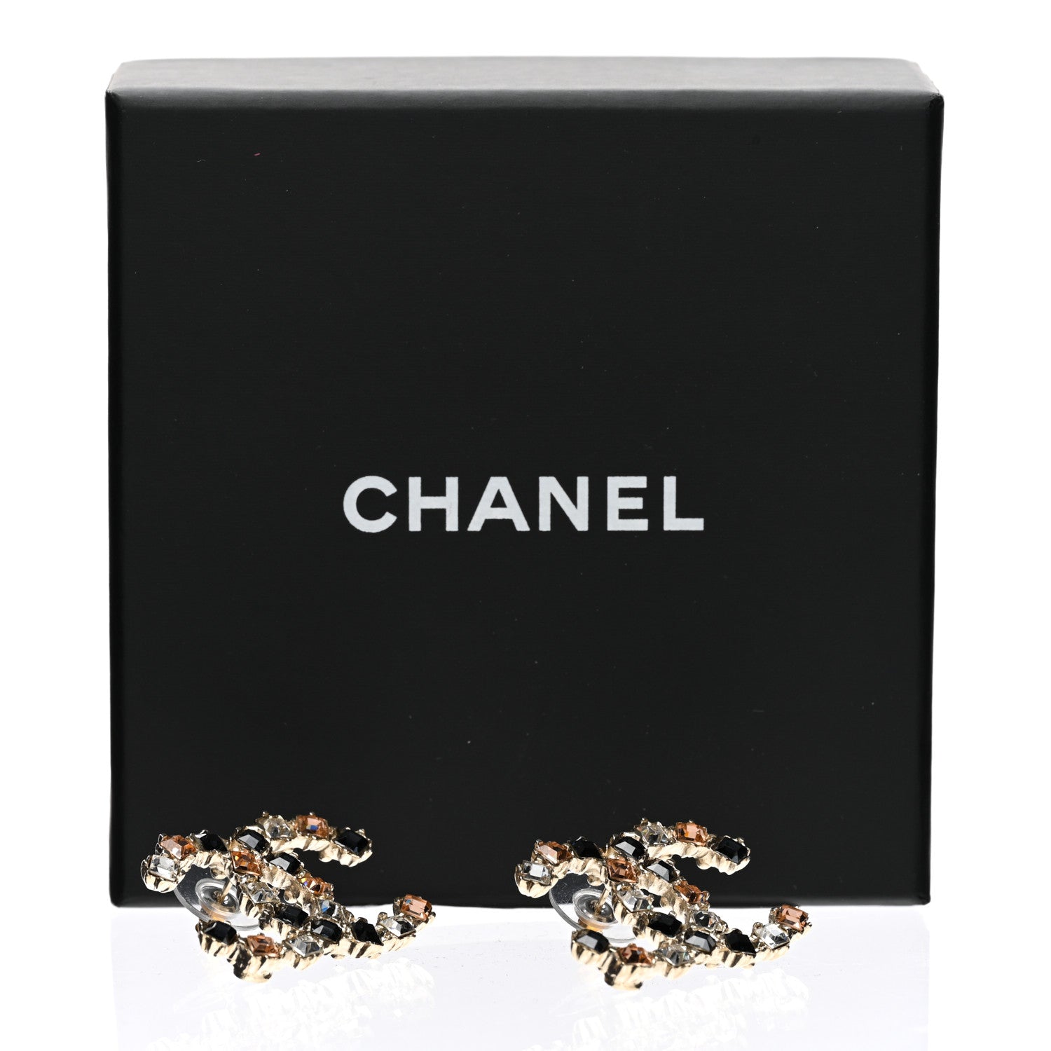 Chanel Metal Baguette Crystal CC Earrings Black Orange 5 of 5