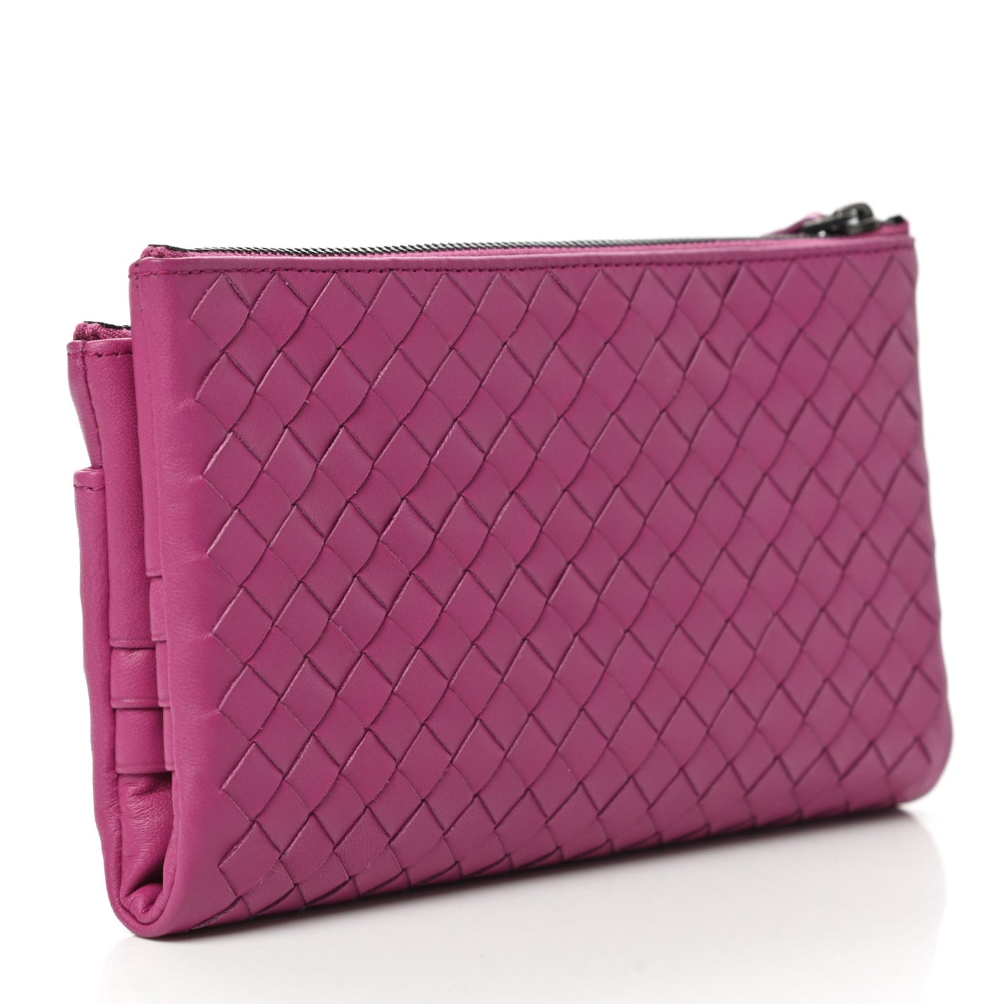 Nappa Intrecciato Double Zip Clutch Wallet Ametista