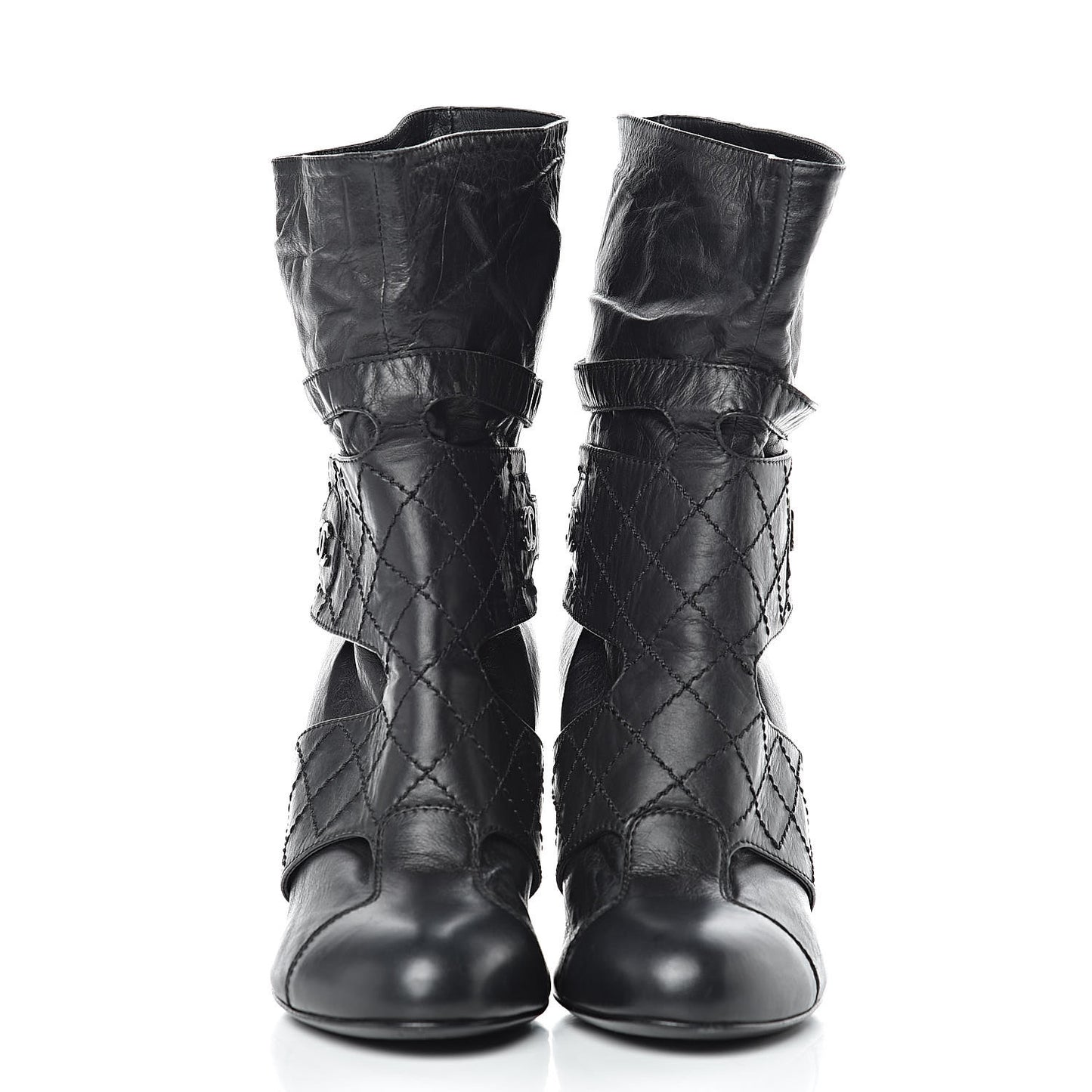 Lambskin Quilted Ankle CC Boots 39 Black