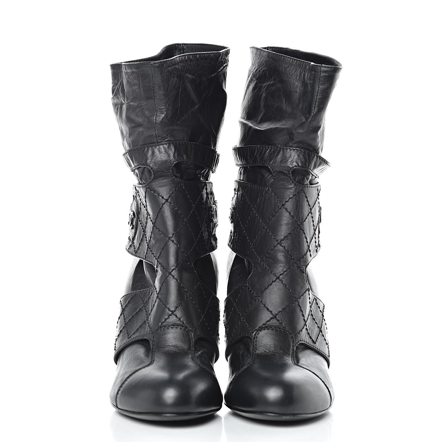 Chanel Lambskin Quilted Ankle CC Boots 39 Black 2 of 9