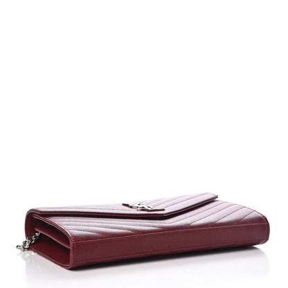 Saint Laurent Grain De Poudre Matelasse Chevron Monogram Chain Wallet Palissandre 4 of 7