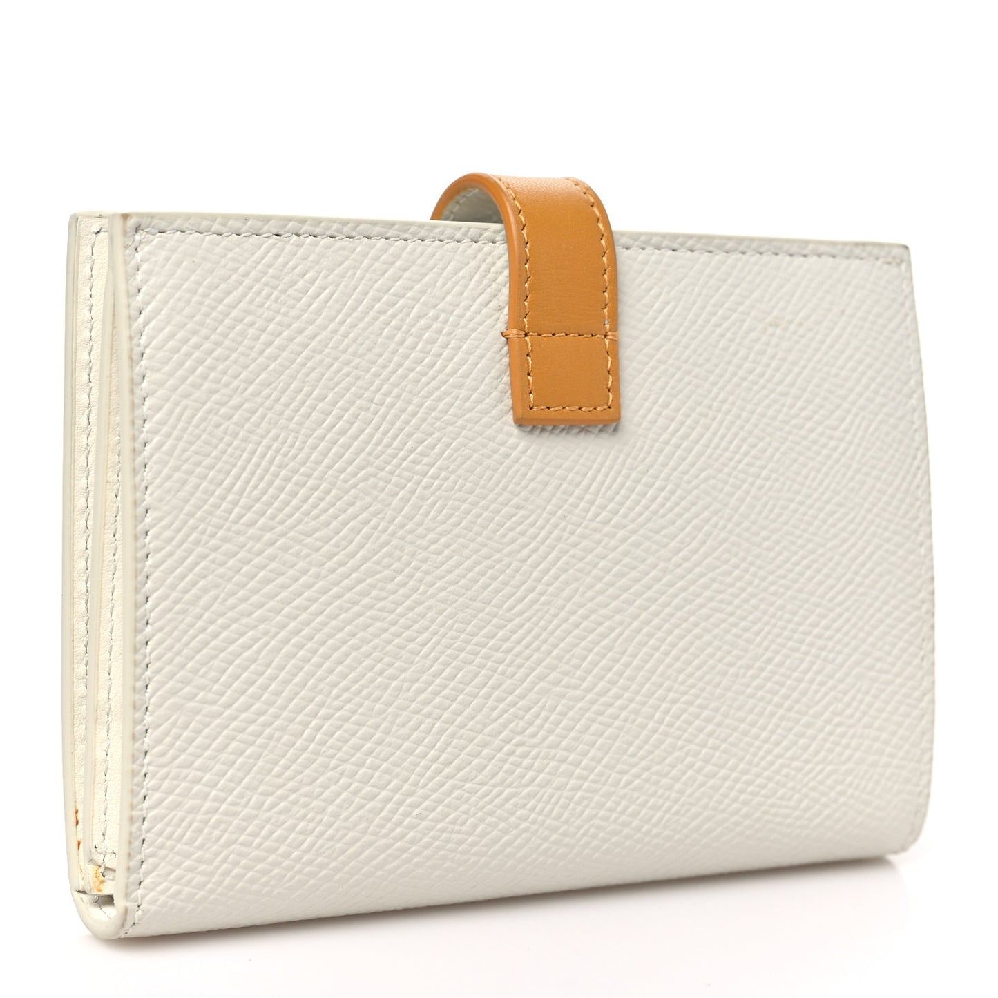 Grained Calfskin Medium Multifunction Strap Wallet White Ocre