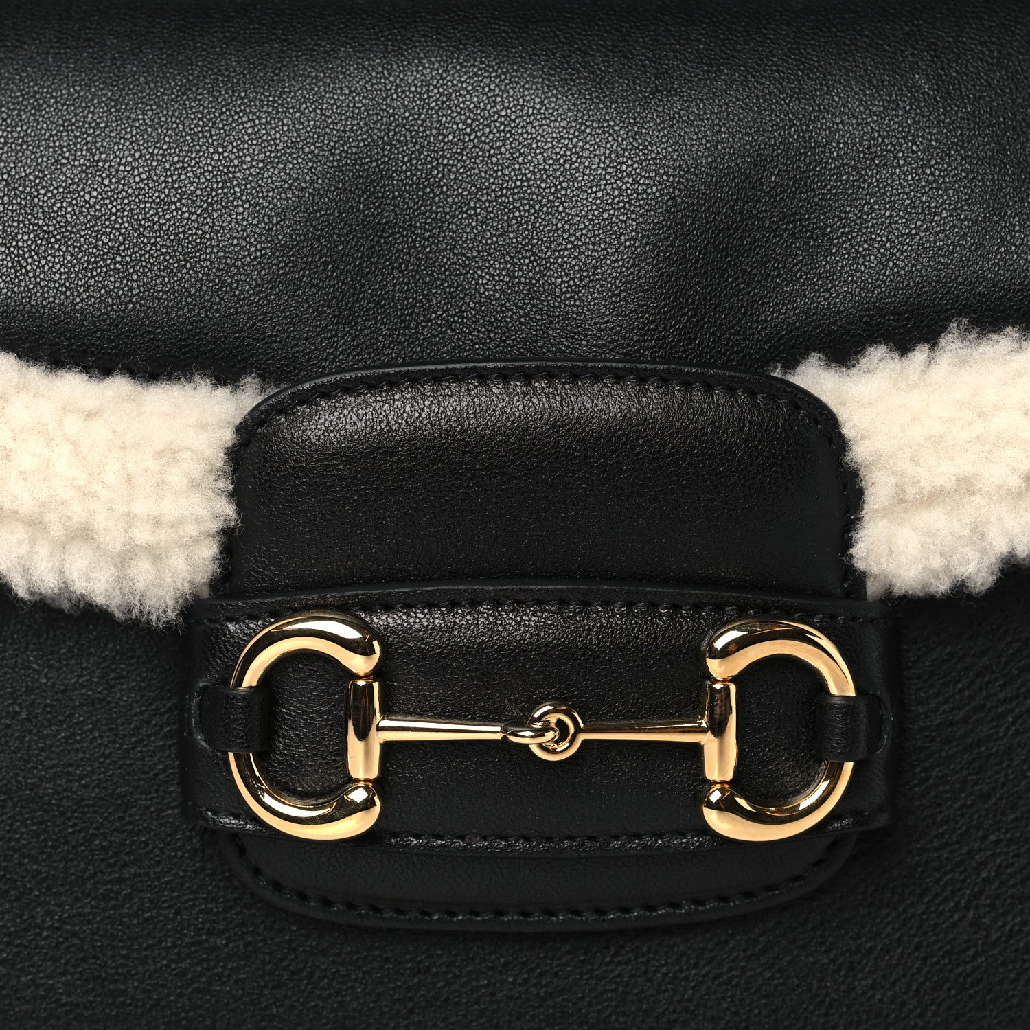 Gucci Sakai Be Green Calfskin Shearling Horsebit 1955 Shoulder Bag Black 8 of 10